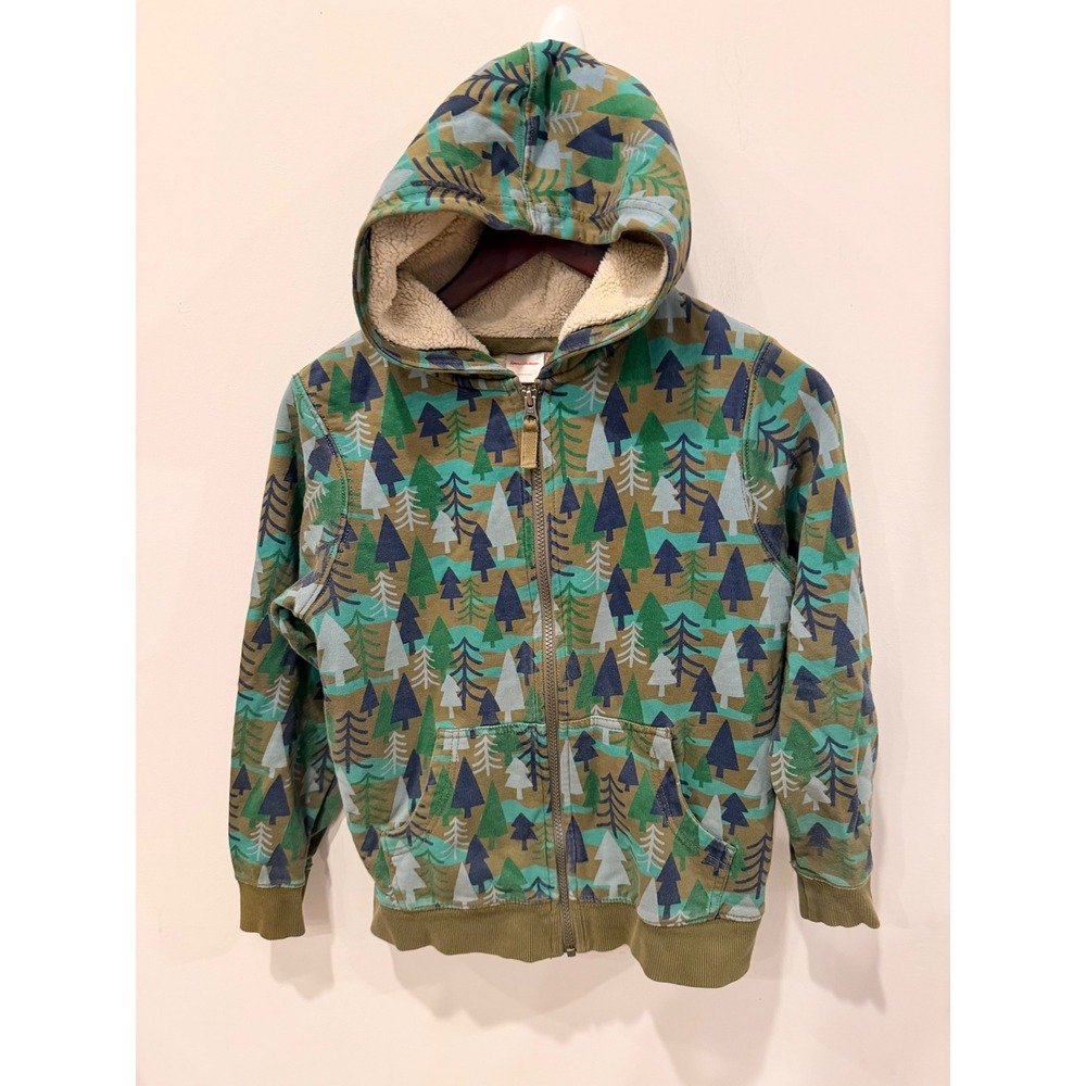 Hanna Andersson Kids Sherpa Lined Hoodie Green Tree Print Zip Jacket US 10 140cm